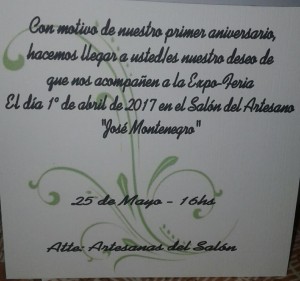 invitacion - expo feria - primer año artesanos 25 de mayo